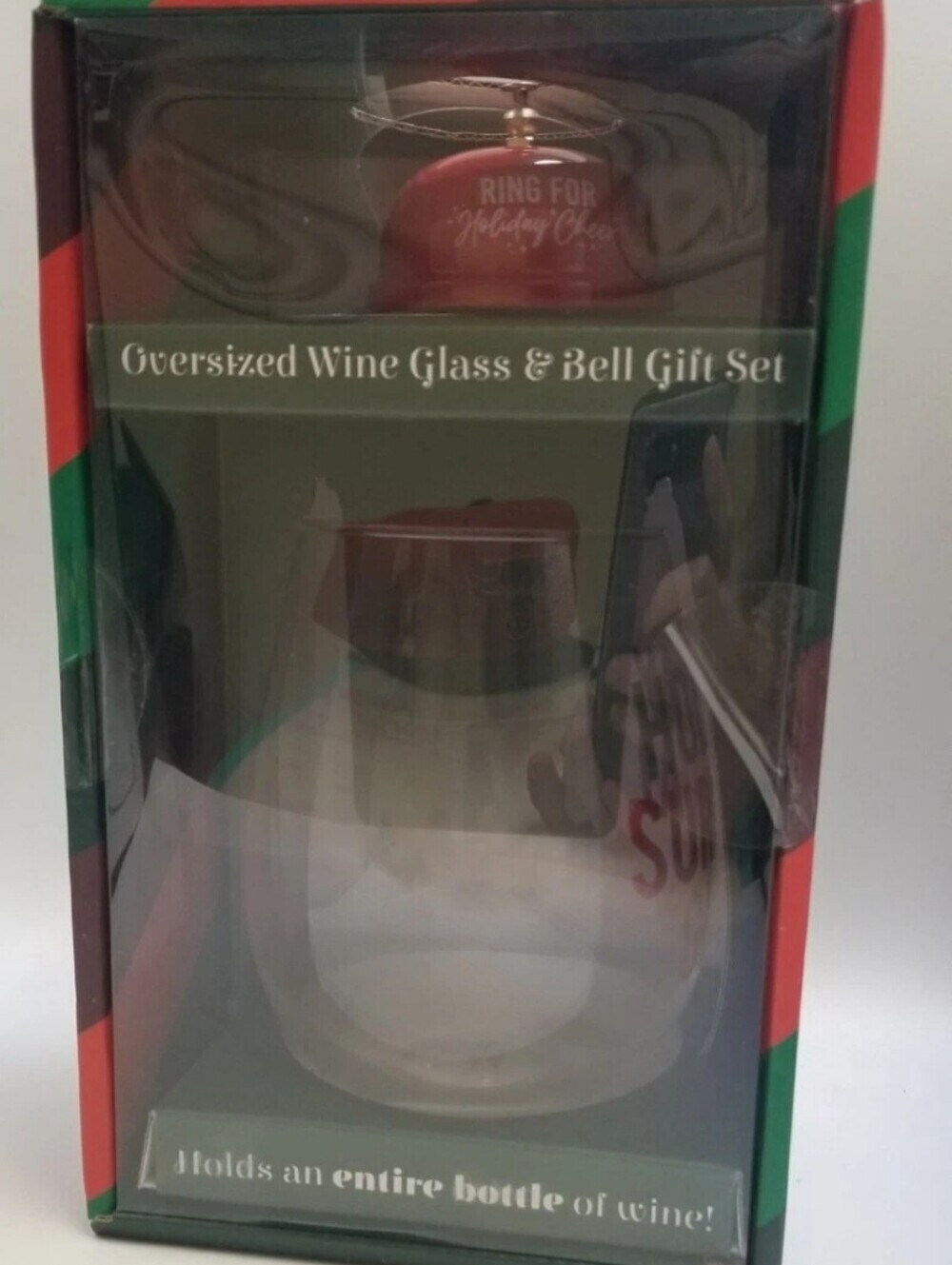 Oversized Wine Glass & Call Bell Gift Set - Dark Green Box